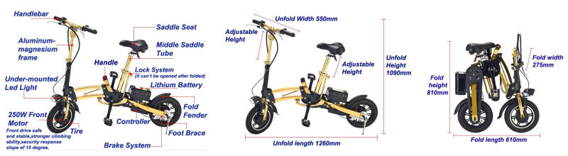 Front Wheel Drive Electric Folding Bike SF003 with Aluminum Alloy Colourful Wheel, Very Fashionable, The Max Load Can Reach 110kgs