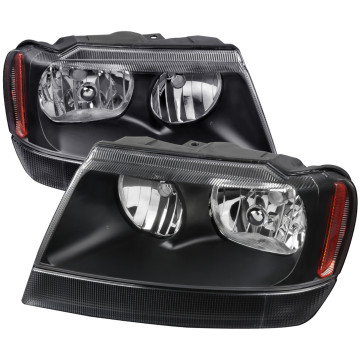 Jeep Grand Cherokee 1999-2004 Laredo Headlights with Amber Reflectors (Matte Black Housing/Clear Lens)