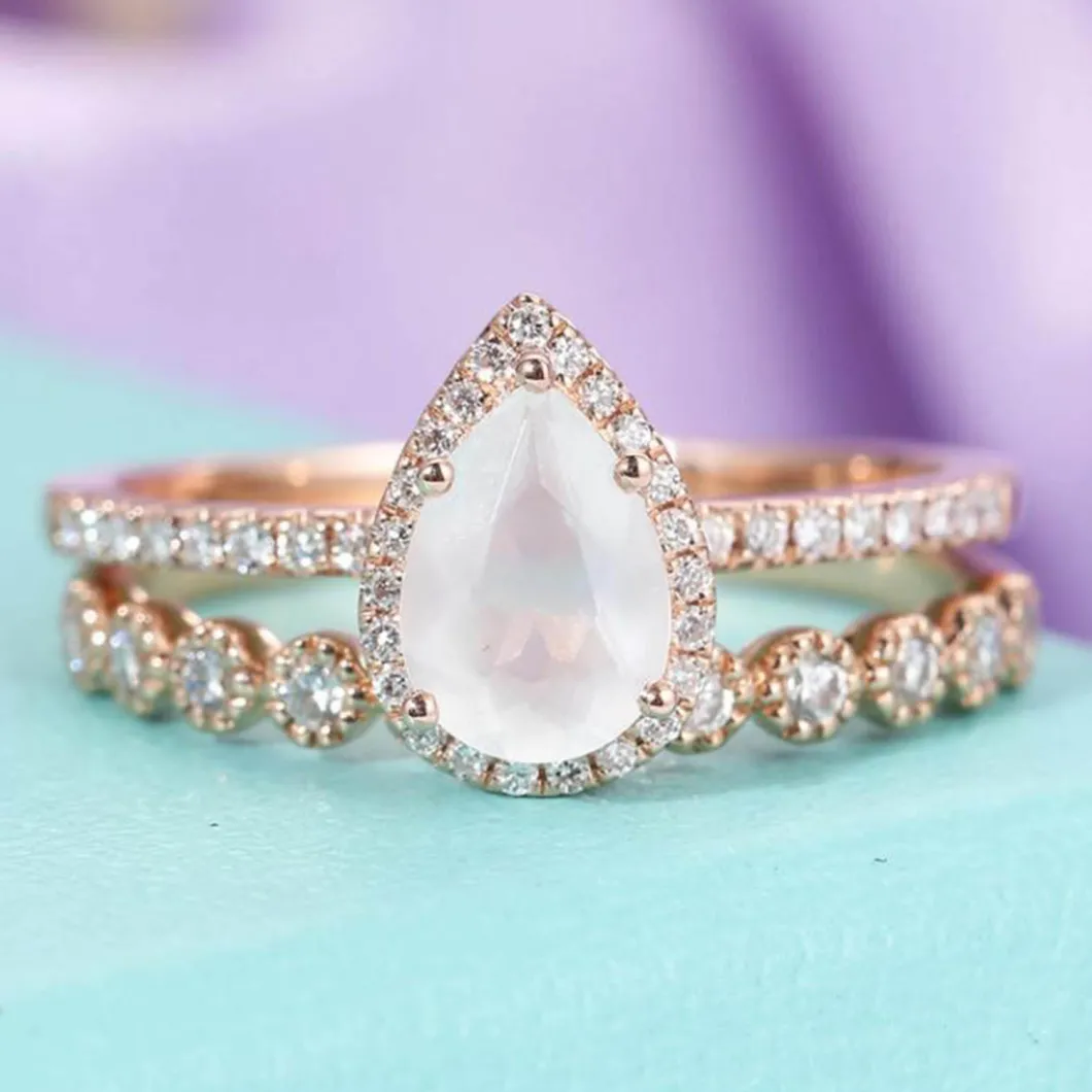 Wholesale 925 Silver Moonstone Ring Set