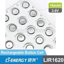 Long cycle life rechargeable button battery 3.6v li-ion rechargeabel button cell LIR1620
