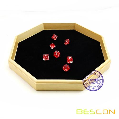 12 Inch Octagon Wooden Dice Tray with Felt Lined Rolling Surface