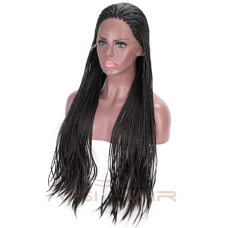 Aisi Hair Synthetic Braided Long Lace Front Wigs Natural Black Plaited Lace Front Wigs For Black Women Cosplay Wigs