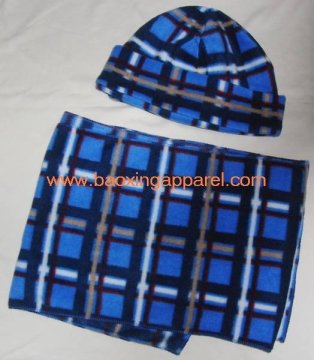 plaid fleece beanie scarf set