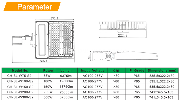 150W led shoe box roadway lighting size