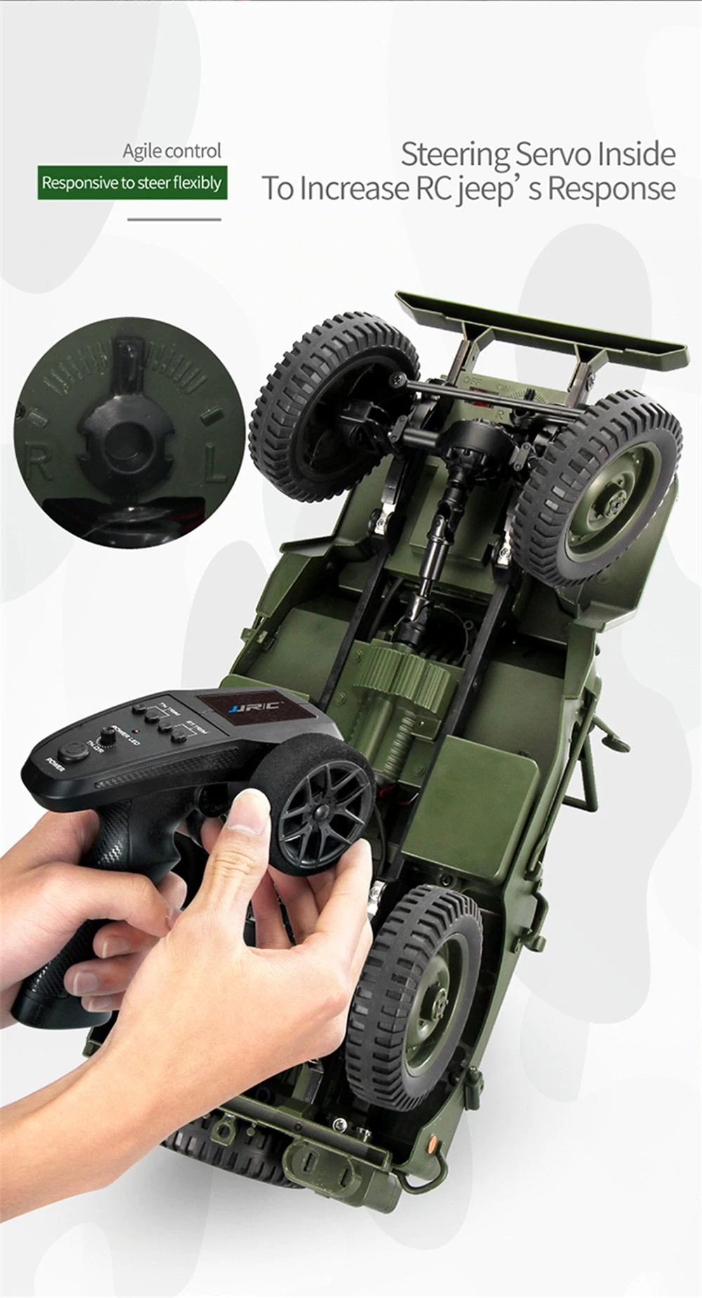 JJRC Q65 1:10 RC Car 2.4G 4WD Convertible Remote Control Light Jeep Four-Wheel Drive Off-Road Military Climbing Car Toy Kid Gift