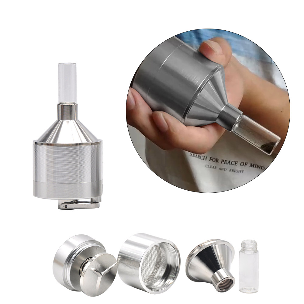 Wholesale 44mm 4 Layers aluminum snuff weed grinder with glass vial