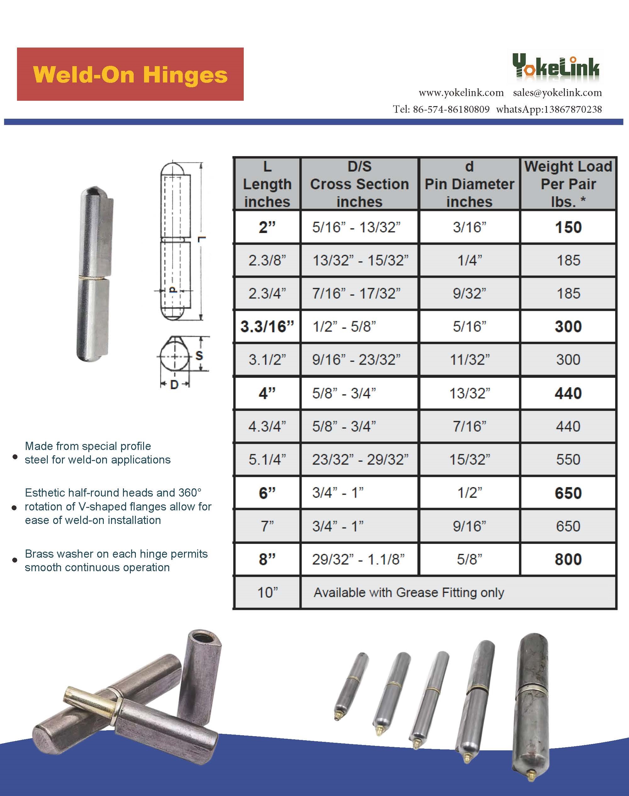Hegesztett zsanérok golyós zsanérok szénacél rozsdamentes acél zsanérok specifikációja és méretei Weld-on hinges bullet hinges carbon steel stainless steel hinges specification and sizes