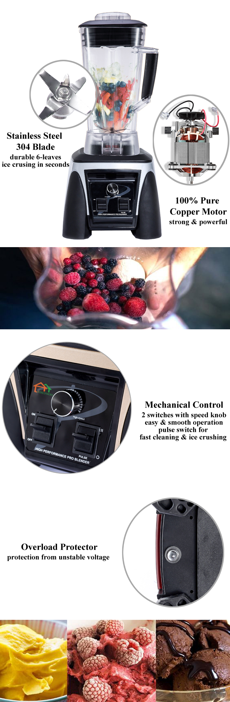 2021 China Professional 3L Electric Heavy-duty Powerful Multi Functional Kitchen Appliance Fruit Smoothie Blender