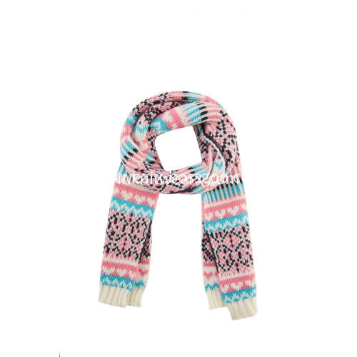 Girl's Knitted Jacquard Snow Pattern Christmas Scarf