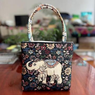 波西米亞大象提花托特包手工編織刺繡單肩包