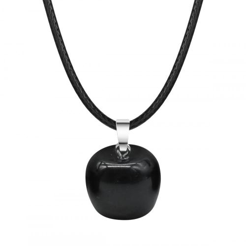 3D Black Obsidian Apple Pendant Necklace for Women Girls