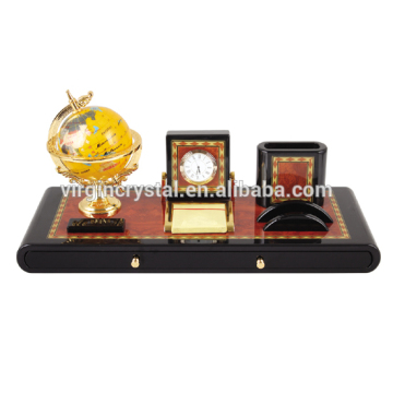 Luxury Gold Metal Globe Wooden Organizer Sets With Pen Holder And Memo Coaster