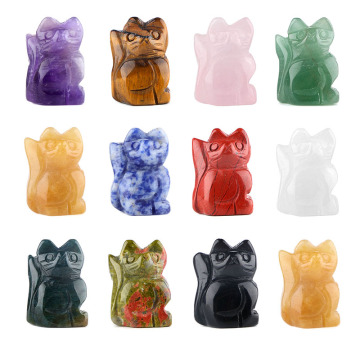Gemstone Engraved Cat Ornament Natural Stone Carving 1.0 Inch Cat for Home Decor Healing Stones Cat Figurine Polished Gemstone