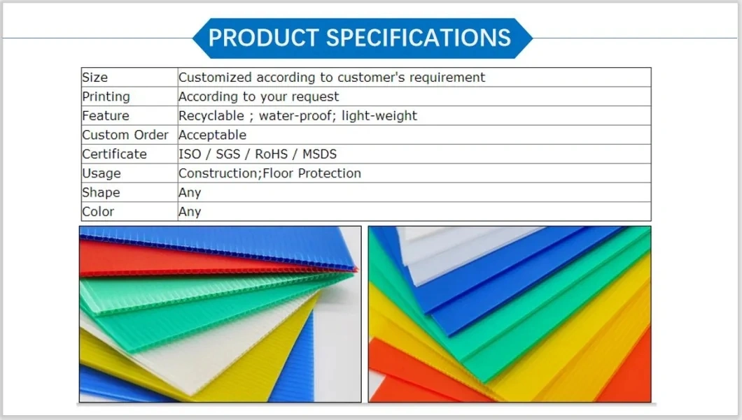 Corrugated/Fluted/Hollow/Twinwall/Coroplast/Corflute PP/Plastic Sheets in China