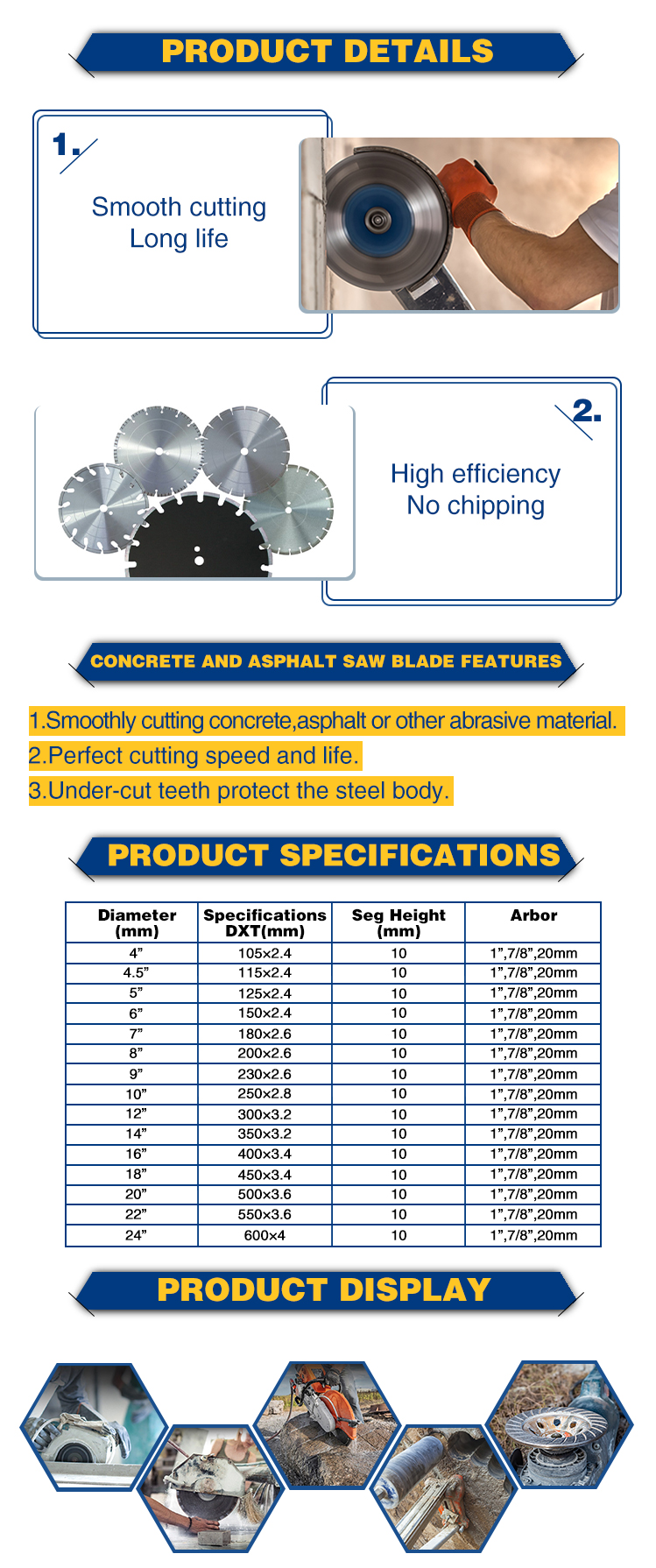 JiFeng Marble Cutting Diamantata Grinding Welding Concrete Asphalt Circular Turbo Diamond Saw Blade With Flange