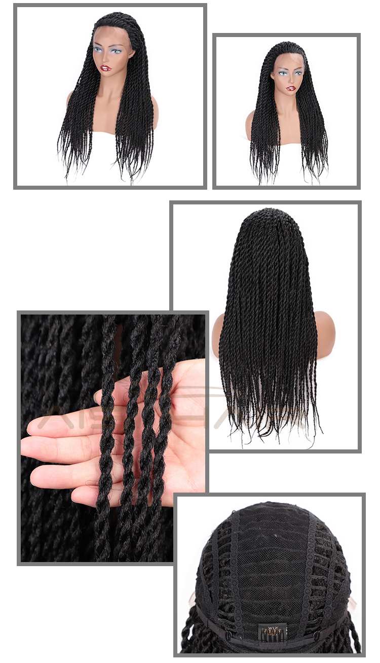 Aisi Hair Long Twist Braided Senegalese Black Wig Glueless Synthetic Lace Front Wig Twist Box Braids Hair Wigs For Black Women