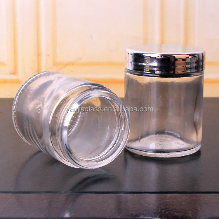 hot sell 75ml 2.5oz wide mouth cylinder glass storage glass food honey jar with black lid