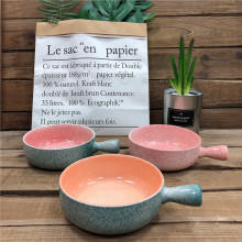 Japanese-Style Double Glazed Baked Plate with Single Handle and Lovely Shape