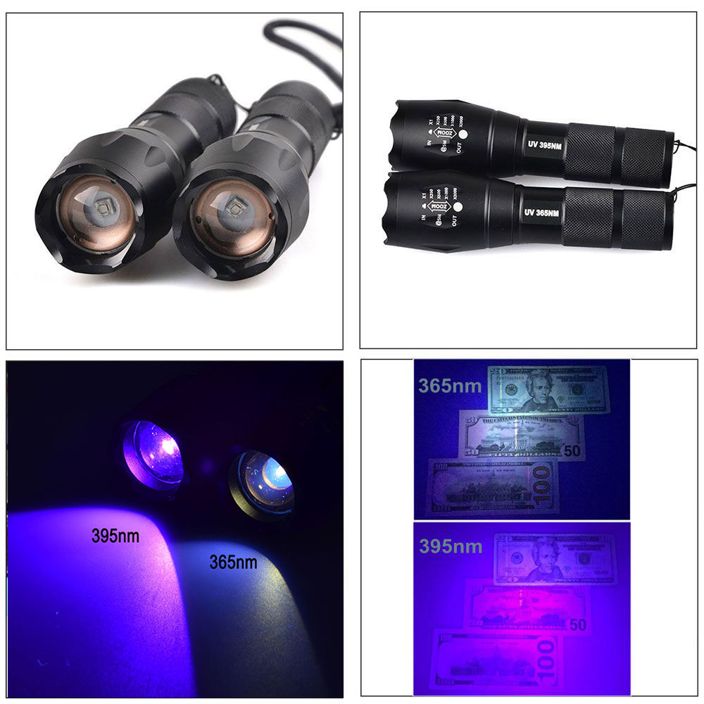 Top Selling UV 365nM 395nM 5W Power LED Aluminum Zoom UV flashlight lamp Black light Torch