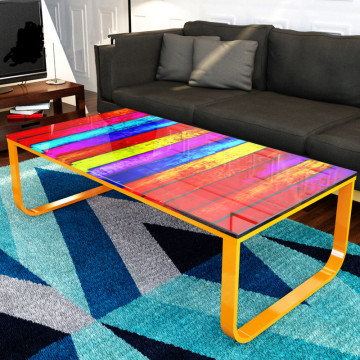 Modern Living Room Furniture Complementary Rainbow Glass Top Coffee Table