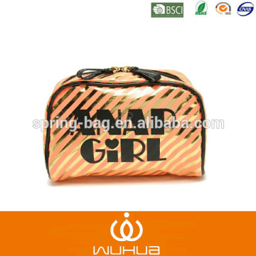 stripe print cosmetic bag gold color