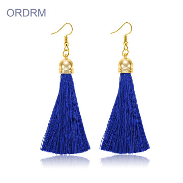 Bohemian Style Long Navy Blue Tassel Earrings