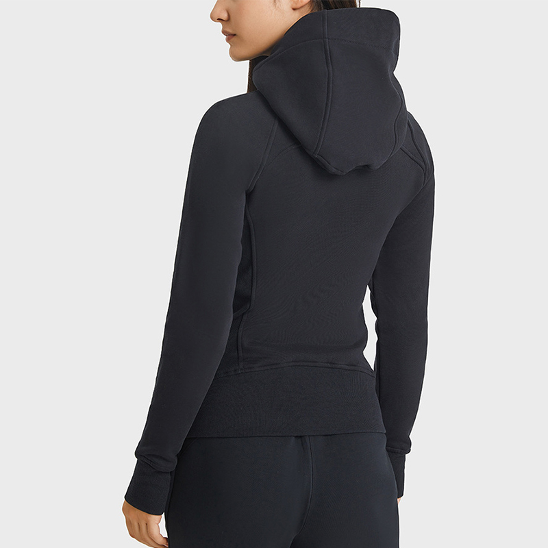 Kvinnors fleece atletiska jackor med thumh hålhoodie