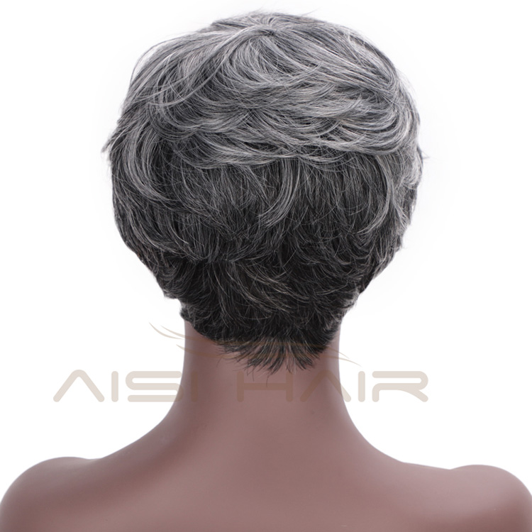 Aisi Hair Synthetic Ombre Grey Hair Bob Style Short Wigs for Women Black Cosplay Short Wigs with Neat Bangs