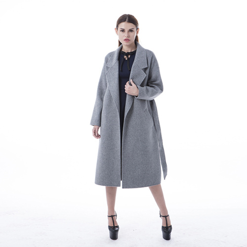 Haze grey lapel belt cashmere coat