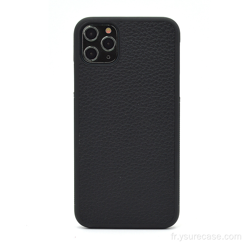 Étui de téléphone en cuir Pebble noir élégant avec