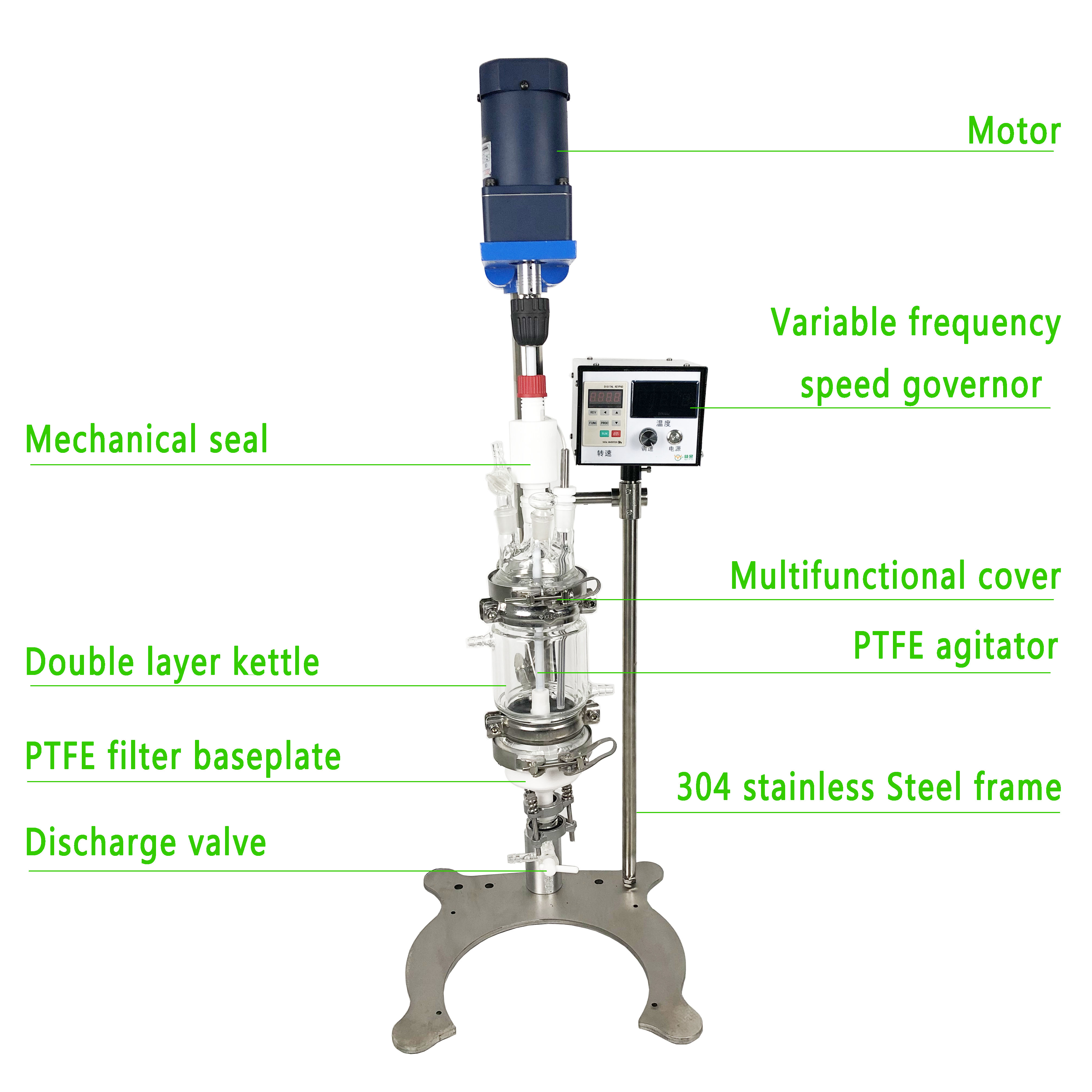 500ML Jacketed filter vacuum Glass Reactor with PTFE plate no contaminated