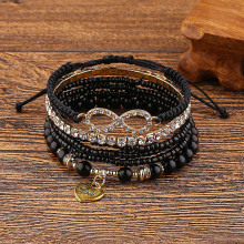 Colorful Bohemian Ethnic Heart Bracelet Set - 6 Pcs Multi-Layer Elastic Rice Bead Bracelets