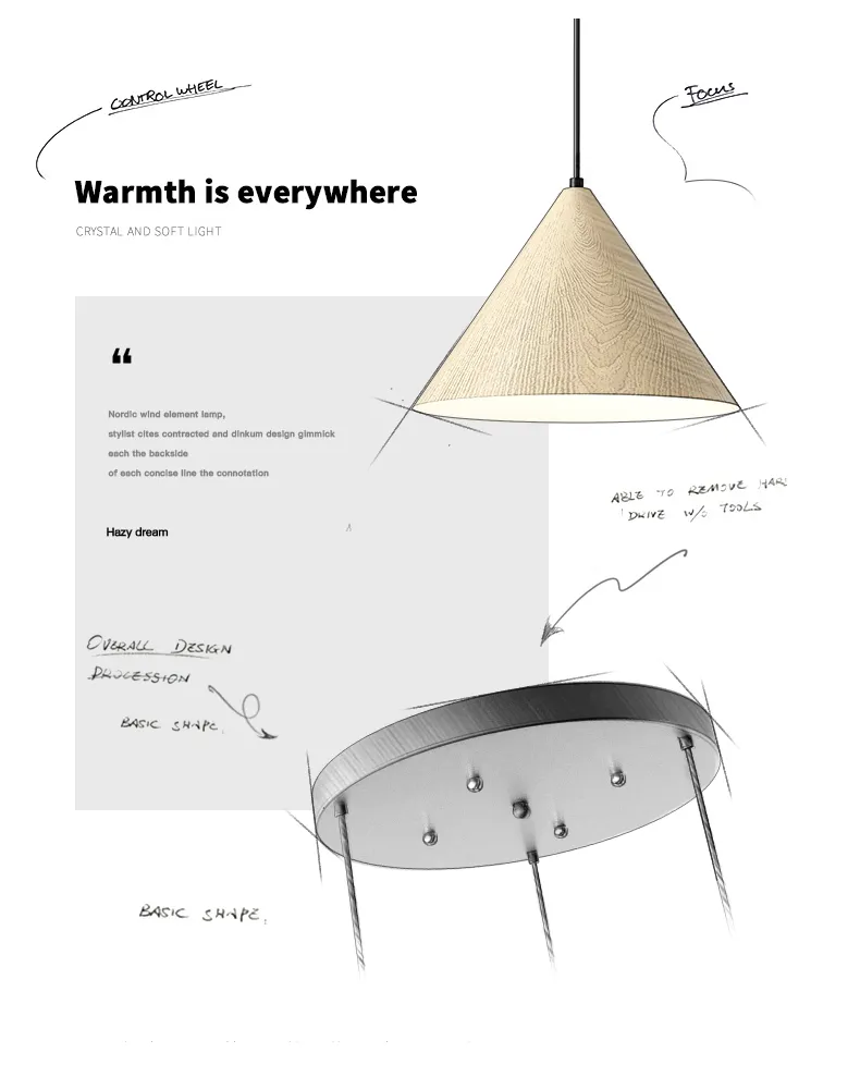 Vintage Nordic Pendant Light with Wood Grain Finish
