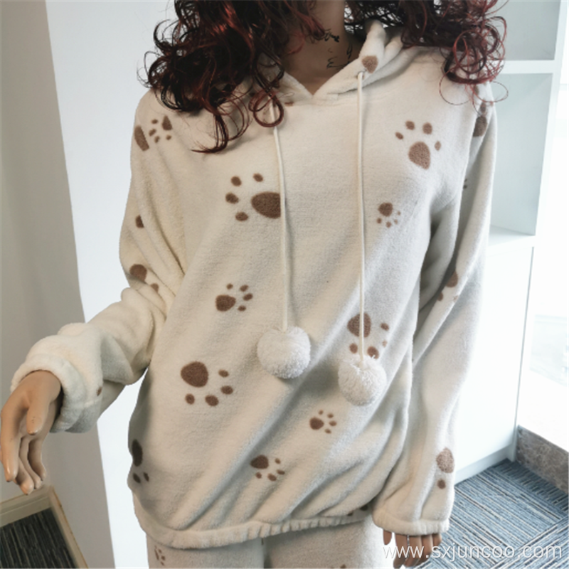 Breathable Flannel Ladies' Winter Hooded Pajamas Sleepwear