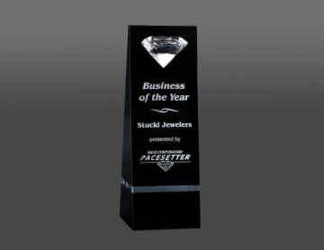 Black crystal award with diamond