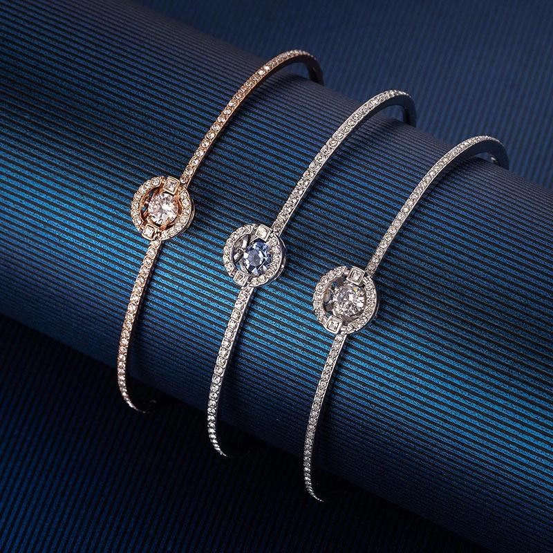 European American Fashion Jewellery Jewelry Dance Beating Heart Diamond Blue White Crystal Bangle Bracelet for Women