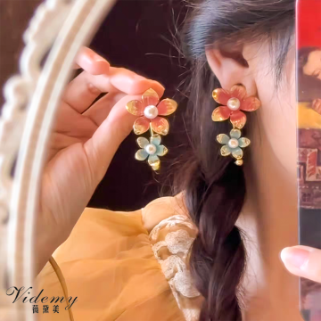 Handcrafted Painted Flower Drop Earrings with Impact