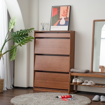 Three-Layer Walnut-Colored Storage Shoe Cabinet