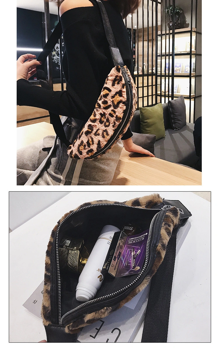 Girls Winter Fashion Women Leopard Grain Fuzzy Waist Bag Simple Tassel Bum Belt Bags Faux Furry Crossbody Chest Bags Adjustable Travel Fanny Pack