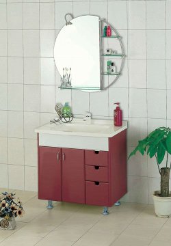 PVC Red Corner Mirror Cabinet Bathroom