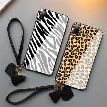 Leopard Tempered Glass Phone Case for Wrist Strap