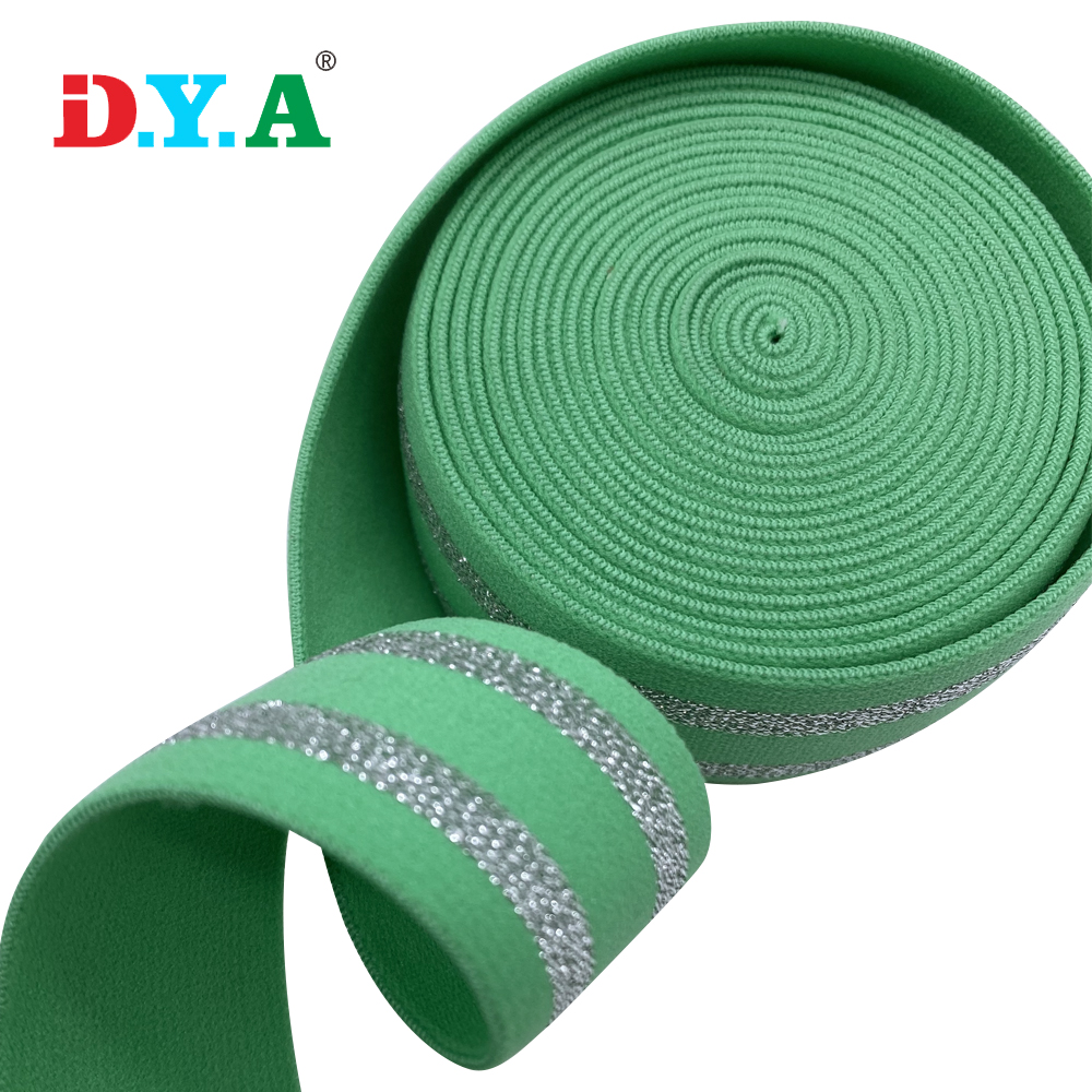 Herstellung von Nylon-Glitter-Silber-Lurex-elastischem Gurtband für Kleider
