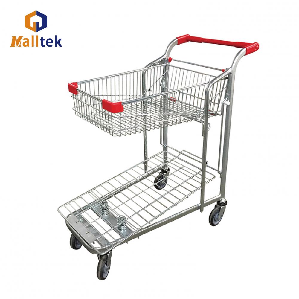 Double Deck Foldable Supermarket Warehouse Trolley