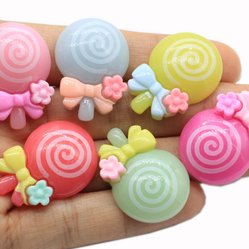 100 piezas japonés Kawaii arco brillo Lolly simulación piruletas Flatback resina Cabochons Scrapbooking teléfono caso pelo arco centro D