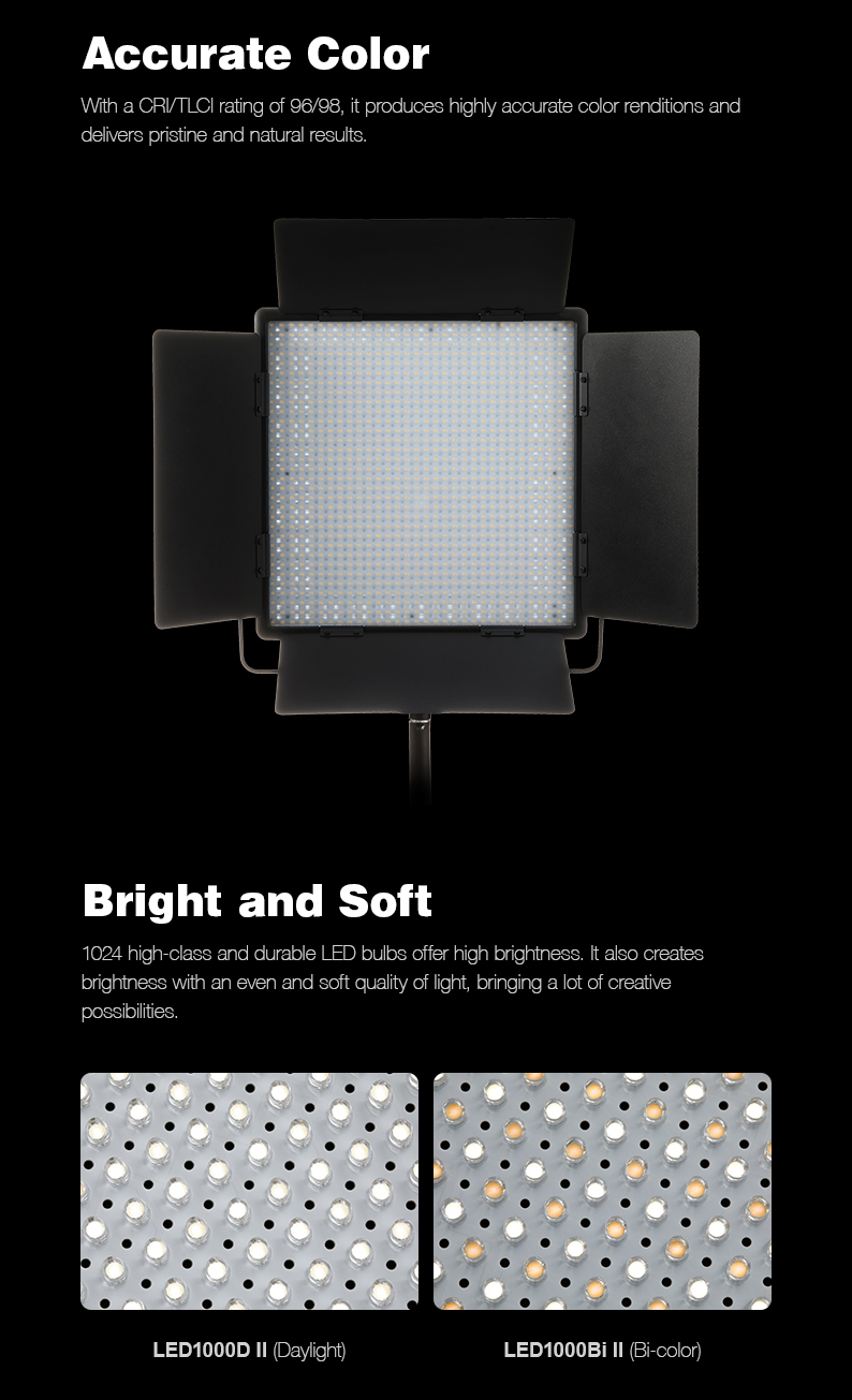 Godox LED1000BI II Bi-color LED1000D II Version LED Video Light DMX Port CRI 96 TLCI 98 with Remote Control LED Continuous Light