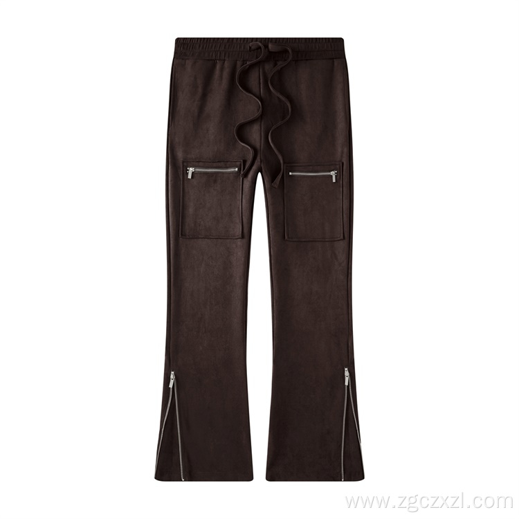 Autumn and winter American retro suede zipper trousers