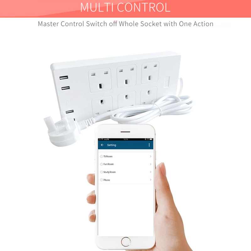 10A Uk Socket Under Desk Power Strip Wifi Smart Outlet Plug Power Strip With Usb Ports