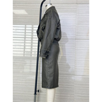 Washed PU MOTOR Jacket And Dress For Women