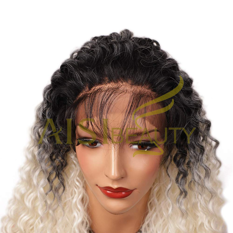 Aisi Beauty New Design Vendor Long Wavy 13x6 Kinky Curly Ombre Blonde Swiss Lace Synthetic Hair For Black Women Lace Front Wig