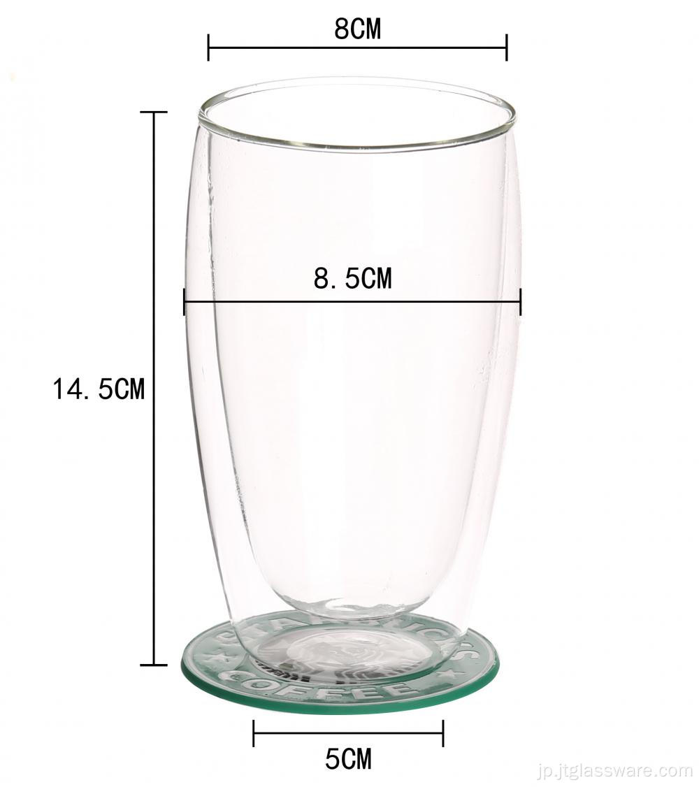 コーヒー用300ml手作り二重壁ガラスカップ